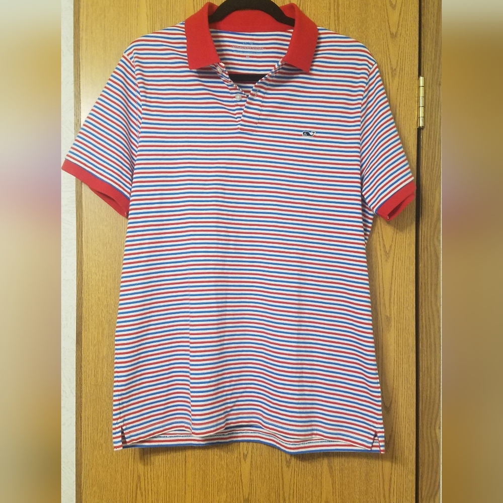 Vineyard Vines Red and Blue Polo Shirt Size Medium